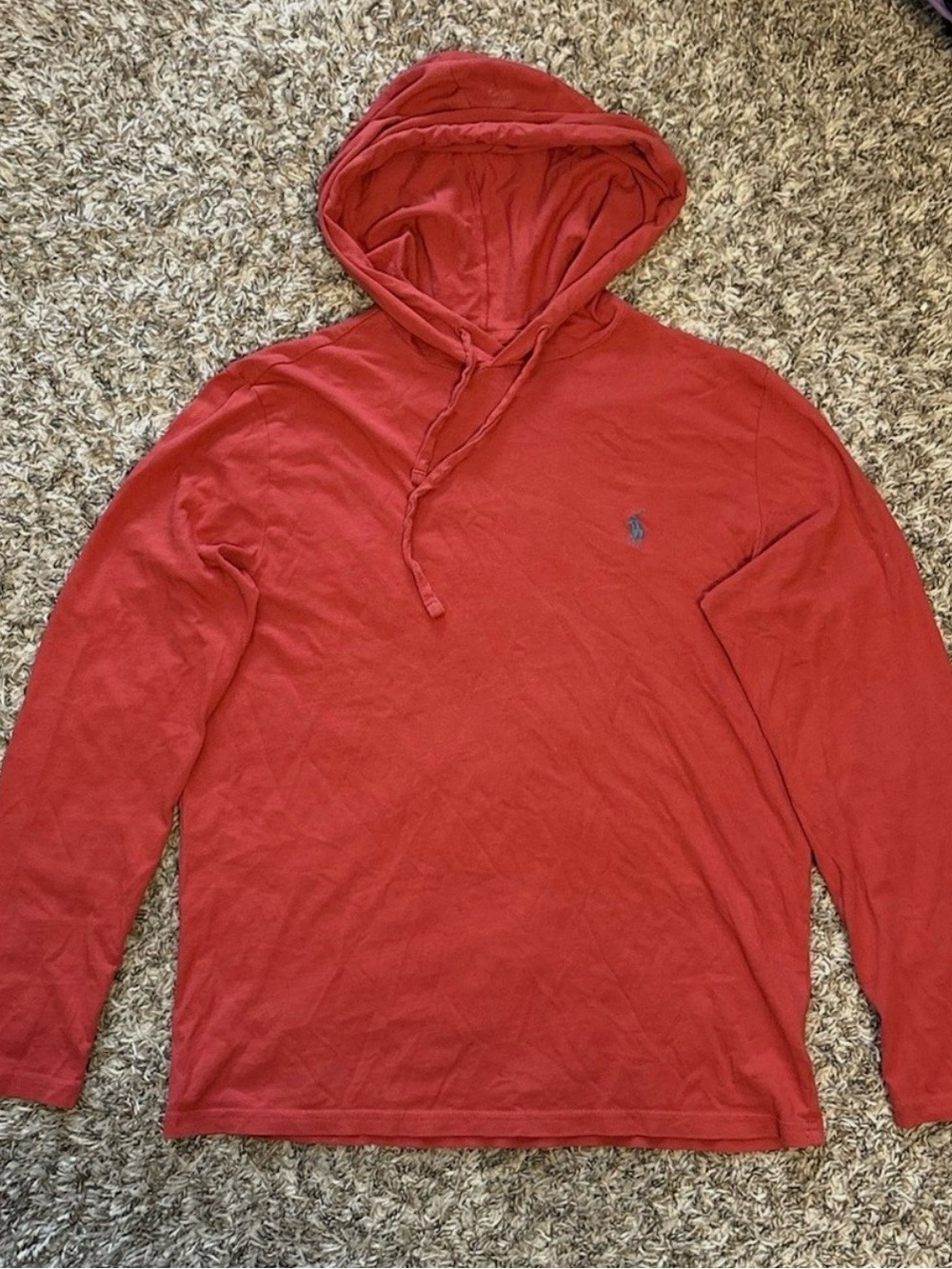 Polo by Ralph Lauren Coral Hooded Long Sleeve Tee with Embroidered Pony